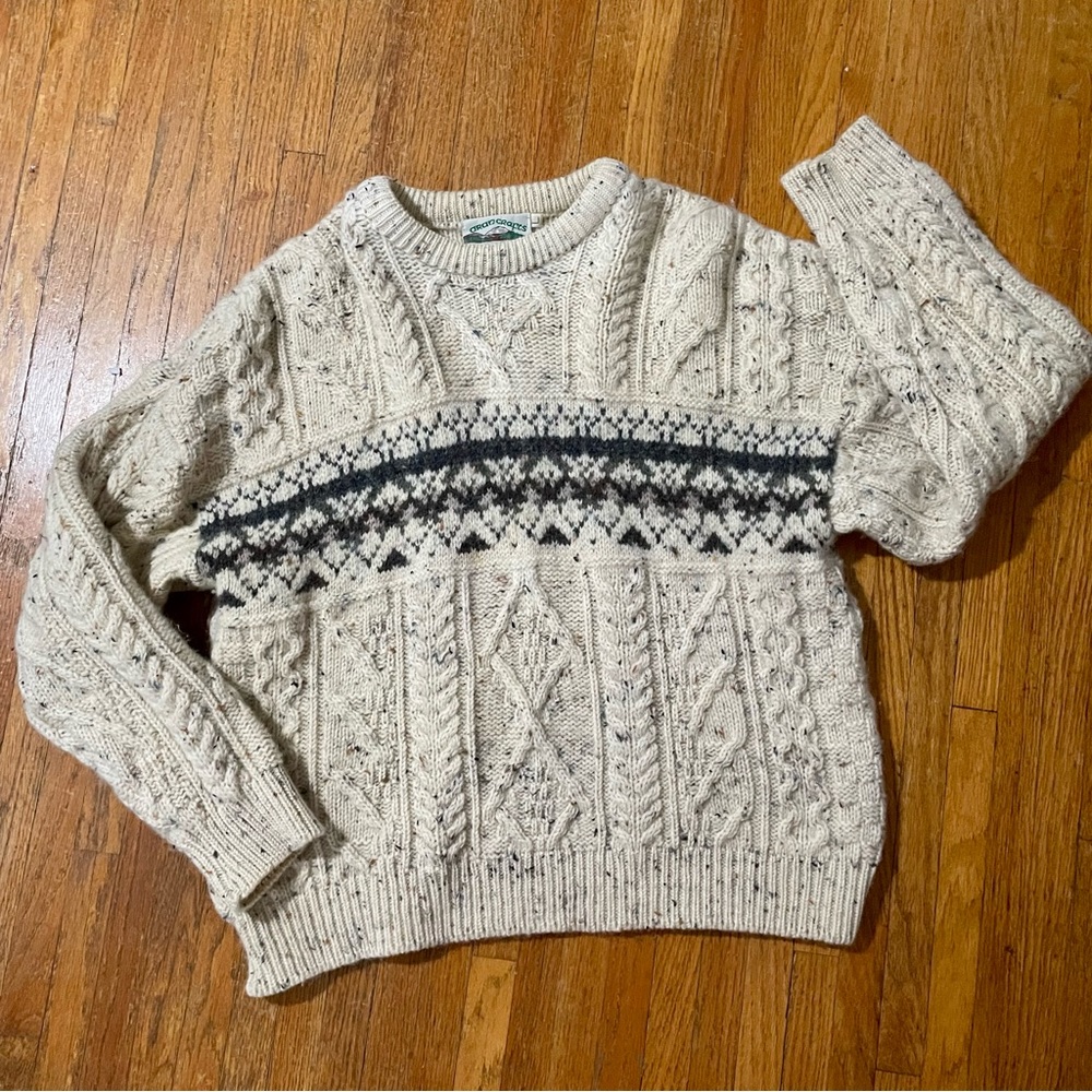 Aran Crafts Cream and Gray Crewneck Sweater